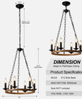 Farmhouse Wagon Wheel Chandelier With 6 Lights Industrial Round Candelabra Pendant Light Fixture 20 Inch Rustic Wood Grain