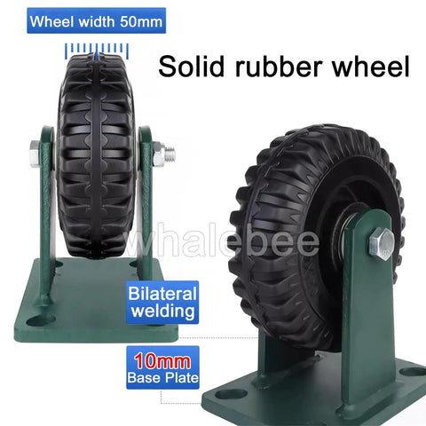 Heavy Duty Plate Casters 6 Inch And 8 Inch Swivel Rubber Caster Wheels With Brakes Industrial Set Of 4 profile view of solid rubber wheel