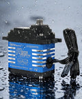 35Kg Waterproof RC Servo Motor At 7.4V Digital Servo With 180/270 Degree Travel Beefy Steel Helical Gear 25T Arm For 1/8 And 1/10 Scale RC Cars IP67 High Torque For Wet Weather Rides in a rainy setting
