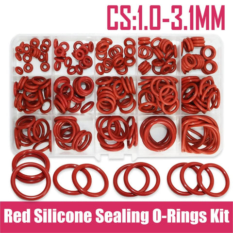 Silicone O Ring Set With CS Size Assortment 1 To 1.5 To 2.0 To 2.4 To 3.1mm Sealing Washers Oil Resistant And High Heat Tolerant Versatile Gasket Kit For Plumbing Automotive Projects, red silicone O-rings in case