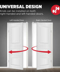 Diagram showing universal design for Tylo Entry Door Knob With Lock And Key For Exterior Doors, fits left and right-handed doors.