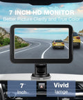 7 Inch Backup Camera Monitor Display for Cars Trucks SUVs Vans RVs Trailers and Campers with crystal clear HD image on dashboard.