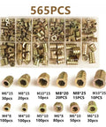 Pro Grade Zinc Alloy Screw In Insert Nuts Assortment M4 M6 M8 M10 Flanged Hex Drive 565 pcs in divided storage box.
