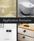 Two Piece Suction Cup Handle Set For Shower Glass Doors And Cabinets No Drill Removable Knob shown on shower door, toilet, cabinet, drawer