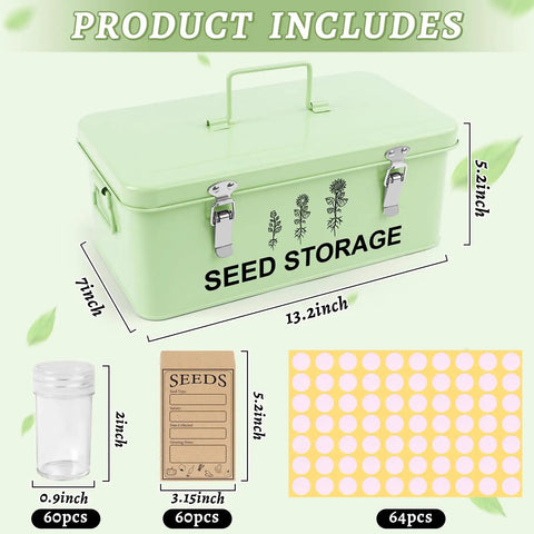 60 Slot Metal Seed Storage Organizer With Lid And Safety Locks For Garden Use Rust Proof Seed Saving Box with accessories
