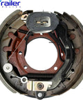 Self-adjusting electric trailer brake assembly, 12-1/4 x 5 in, with wiring harness and brake shoes.