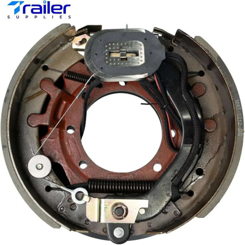 Front view of Heavy Duty Left Hand Self Adjusting Electric Brake Assembly For 12K To 15K Trailer Axles, 12-1/4" x 5" drum, 7-hole flange.