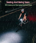 Cyclist riding at night with 3000 Lumen Super Bright Bike Lights Front And Rear With 5200mAh Battery USB Rechargeable Night Riding Kit