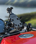 Motorcycle Fork Stem Phone Mount With Vibration Dampener And Anti Shake For A Rock Solid Grip One-Handed Operation installed on motorcycle