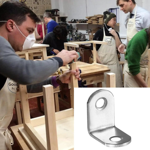 Heavy Duty L Brackets 10 Pack With 20 Screws Rust Resistant Stainless Steel Corner Supports for shelving use in workshop.