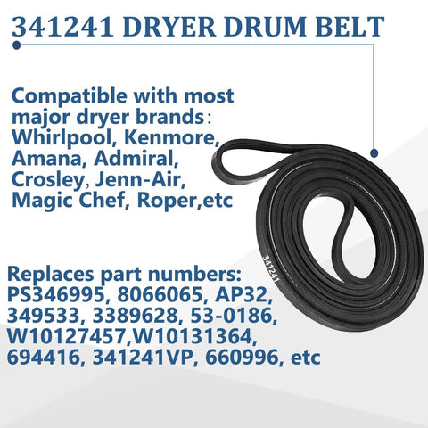 Durable Dryer Drum Belt Replacement For Most Major Dryers Easy Install No Fuss Quick Fix Fits 341241 Replacement Part AP2946843 W10127457