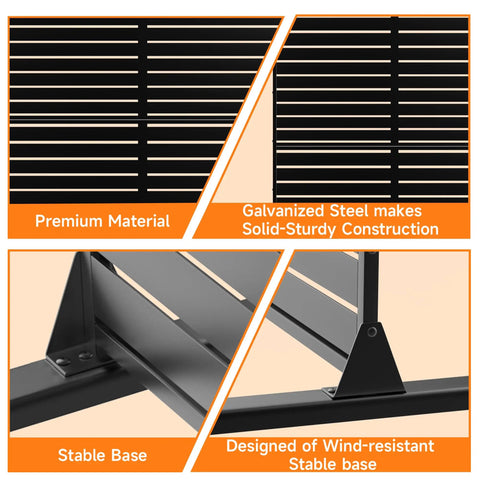Close-up of Heavy Duty Metal Privacy Screen 72 Inch High By 47.2 Inch Wide with stand and wind-resistant stable base.