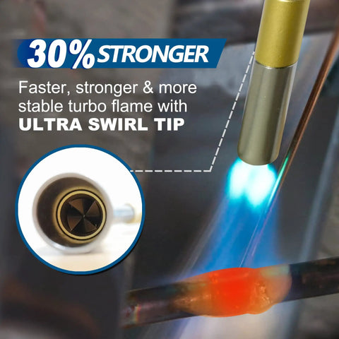 Push Button Propane Torch Head With Adjustable Flame And Continuous Flame Lock One Hand Ignition in use with turbo flame