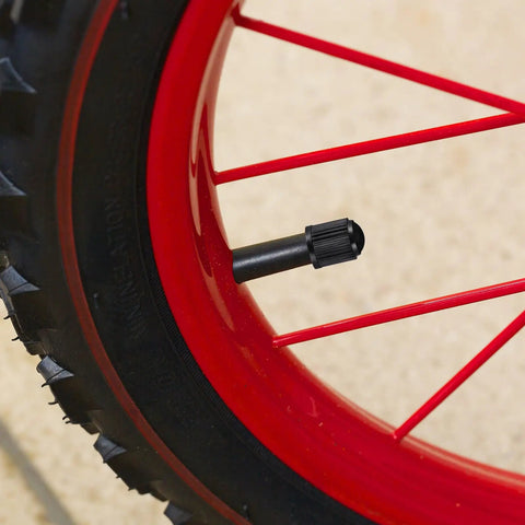 Ride Ready 20 Pack Tire Valve Stem Caps on bike wheel, showing universal plastic dustproof waterproof covers black