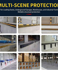 Heavy Duty Rubber Wall Bumper Guards 5 Pack Impact Resistant Loading Dock And Warehouse Safety Shields installed on a concrete wall.