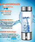 Hydrogen Water Bottle Generator 2 Pack With SPE PEM Tech Water Ionizer, glass bottle with stainless steel cap and hydrogen bubbles