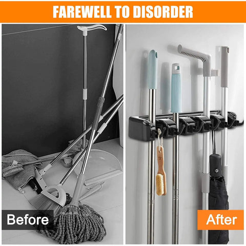 Wall Mounted Mop And Broom Holder Organizer Rack For Kitchen Garage Laundry Room Closet Garden Tools Keeps Brooms Neatly Stored