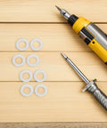 Stainless Steel Door Knob Spindle Repair Kit With Flat Washers And Anti Loosening Shims For Home And Office 100 Pack on wood board