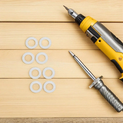 Stainless Steel Door Knob Spindle Repair Kit With Flat Washers And Anti Loosening Shims For Home And Office 100 Pack on wood board