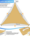 Measurement and installation guide for Rugged Heavy Duty Sun Shade Sail For Outdoor Patio And Backyard, UV Protection Canopy, Tear Resistant Wind Sail For Deck, Lawn And Garden, Triangle Shade, 6x6x6 Feet, Sand.