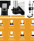 Close-up of the Upgraded Dope Leather Hole Puncher Kit For DIY Crafts Hand Punching Tool with ductile iron base and functionality guide.