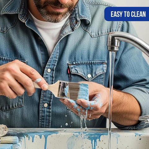 Paint Brush Set Two Pack With A Three Inch Flat Brush And Two And A Half Inch Angle Sash Brush For Cutting In Walls being cleaned in sink