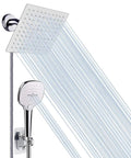 High Pressure Shower Head With Hose And Handheld Spray 8 Inch Chrome Rain Face With 100 Silicone Nozzles Three Settings Push Button Flow Control