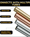 Metal tubes infographic showing brass, copper, aluminum, and welded steel hydraulic tubes.