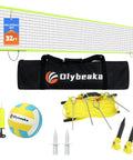 Portable 32ft Regulation Size Outdoor Volleyball Net Set System For Backyard Or Beach With Height Adjustable Poles PU Volleyball And Pump Carry Bag Boundary Line No Fuss Quick Setup And Anti Sagging displayed