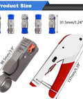 Coax Cable Crimper Tool Set For RG59 RG6 RG58 with Wire Stripper and Compression Fittings includes 5 F Type RG6 connectors.