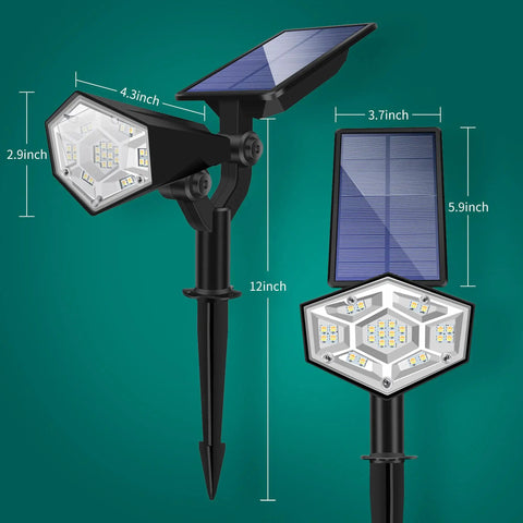 Dual Color Solar Powered Garden Lights Set Of 6 Wall Or Ground Mount Waterproof Outdoor Pathway Driveway Palm Trees Landscape Lighting For Yard Walkway And More, showing size measurements