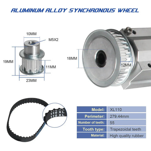 Aluminum alloy synchronous wheel with specifications and rubber belt for Beefed Up 3 Jaw Self Centering Lathe Chuck 50mm Spindle Motor Kit.