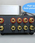 Rear view of RCA Switcher 4 In 1 Out For Home Audio Setup with gold-plated RCA connectors and labeled input-output ports.