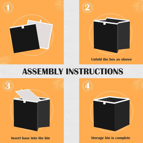 Assembly instructions for Kjdsxld Fabric Storage Bin Collapsible With Handles For Organization A457, showing steps to unfold and complete setup.