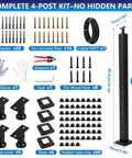 Heavy Duty Four Pack Deck Cable Railing Kit With 164 Foot Stainless Wire Rope Invisible Connectors Complete Hardware with tools and accessories.