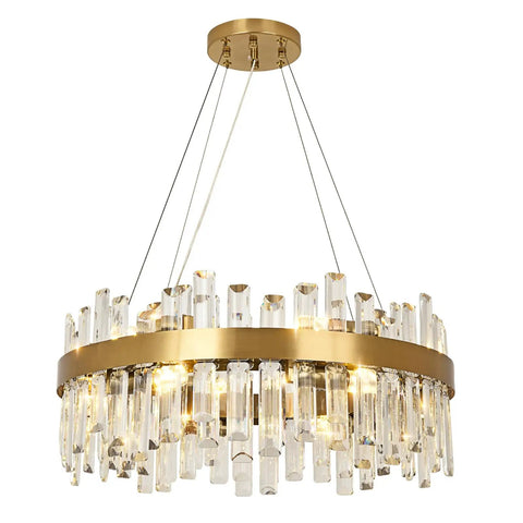 Crystal Ceiling Light Fixture In Black, Semi Flush Mount Round Chandelier Style with clear crystals in gold finish
