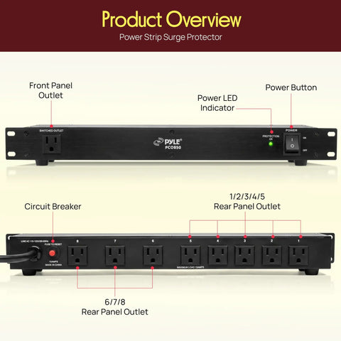 Image showing 1U Rack Mount Power Conditioner Surge Protector With Seven Outlets for studio rig safety and power management.