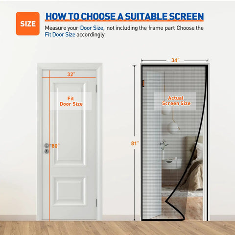 Magnetic Screen Door For 32 x 80 Inch Doors Actual Screen Size 34 x 81 Inch showing door and screen size comparison