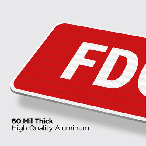 Built Like A Tank Fdc Fire Department Connection Sign 12 By 18 Inches Crafted From 60 Mil Engineer Grade Honeycomb Reflective Aluminum That Never Fades Or Rusts Through Years Of Daily Grind, showing red FDC sign corner detail.