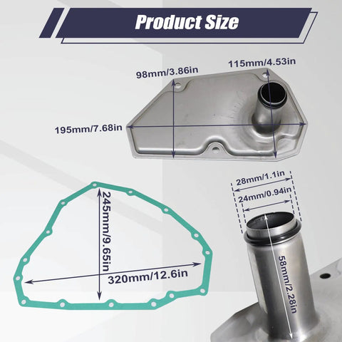 CVT Transmission Valve Body Filter With Gasket 2824A021 for Mitsubishi Mirage G4 size dimensions and component details