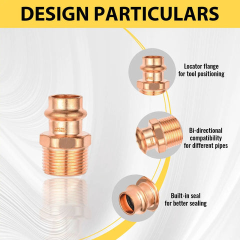 Top Shelf Copper Press Fittings 50 Pack 3/4 Inch Press X 1 Inch Male Npt Adapter close-up showing design features and compatibility.