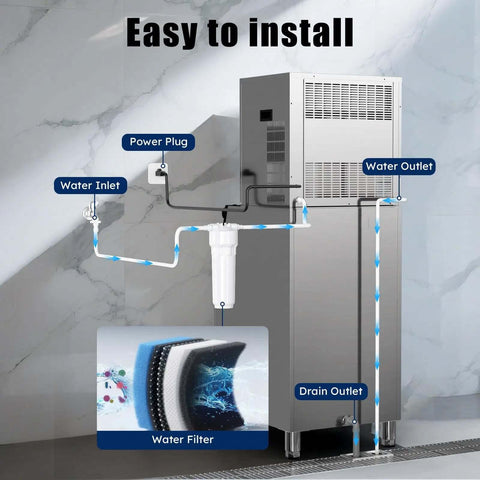 Installation setup of Industrial Ice Maker With 680 Lbs Per Day Output And 210 Ice Cubes In 5 To 15 Minutes 580 Lb Storage Capacity Auto Clean Stainless Steel Commercial Ice Machine For Busy Bars And Cafes