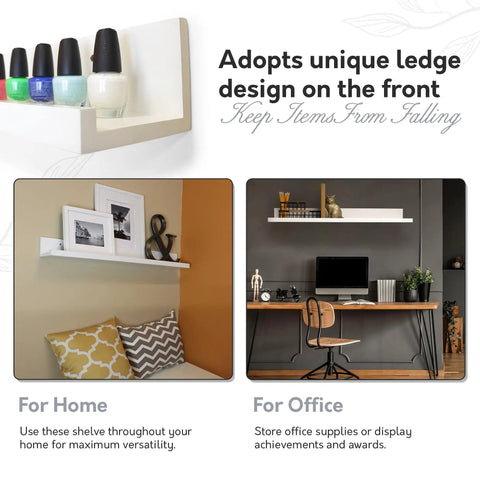 Collage of White Floating Wall Shelf With Picture Ledge Easy To Install No Fuss To Remove Modern MDF Shelves