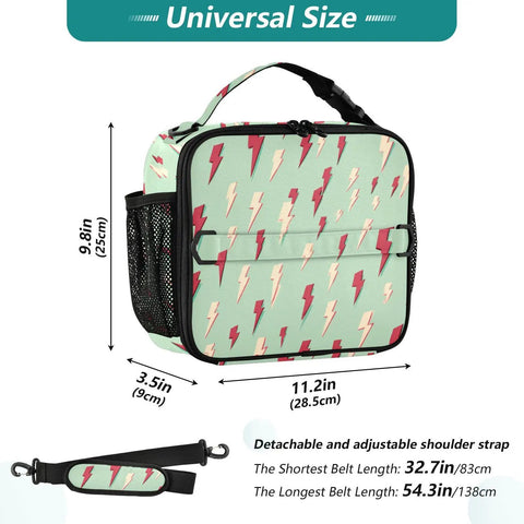 Insulated Lunch Bag With Shoulder Straps, Portable Cooler Bag For Office, School, And Travel, Lightning Bolt Design, Durable Polyester Construction, Spacious Main Compartment, Side Mesh Pockets For Drinks, Great For Meals, 11.2in wide
