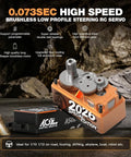 Low Profile Brushless RC Servo With 19Kg Torque, 0.073s Per 60 Degrees At 8.4V, Programmable, 25T Metal Horn, For 1/10 And 1/12 Scale Drift Cars And Trucks, A50BHL 2026 Special Edition Celebration Model showing CNC metal gears and casing.