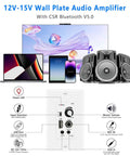 In Wall Bluetooth Audio Amplifier Receiver for 2 Channel Wall Plate With USB Mic Input and 3.5mm Aux, 120W Power, Dope Wireless Music Streaming for Home Theater And Sound System Setup, white wall plate