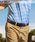 Men's Genuine Leather Belt For Dress Casual And Golf Looks, One And Three Eighths Inch Wide, Sauce Coffee Color on trousers