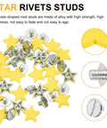 Solid 12mm Yellow Metal Star Rivets And Screw Back Studs, Rock Solid Alloy Pentagon Nailheads For Leather Craft, 24 Set Diy Essentials, close-up view.