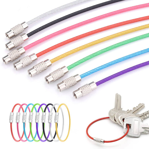16 Pack Stainless Steel Wire Key Rings 2mm Nylon Coated Cable Key Chains, 6 Inch For Luggage Tags in assorted colors and keys