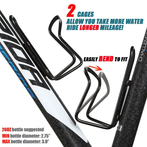 Lightweight aluminum water bottle cage for MTB bikes, durable holder with drill holes, black brackets holding bike frame